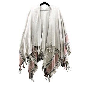 Suzu Fringe Poncho Cardigan Sweater Womens OS Ivory Pink Lightweight Boho